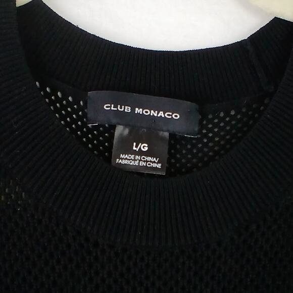 Club Monaco SZ L Mix Stitch Ribbed Crochet Ruffle Hem Midi Dress Black Knit - Picture 4 of 6